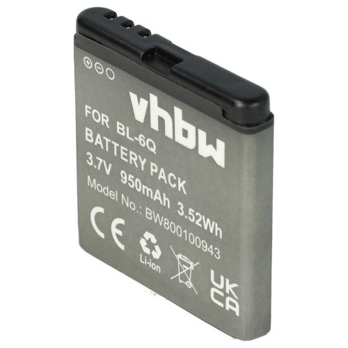 VHBW Mobiltelefon akkumulátor  Nokia BL-6Q-hoz - 950 mAh 3,7 V Li-Ion
