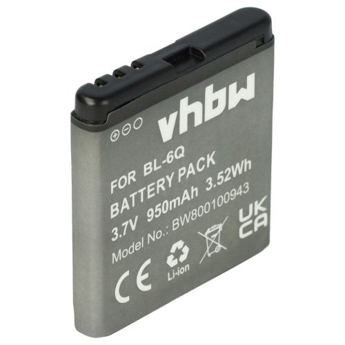 VHBW Mobiltelefon akkumulátor  Nokia BL-6Q-hoz - 950 mAh 3,7 V Li-Ion