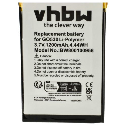 VHBW GPS Akku 1697461, AHL03714000, VF8 - 1200 mAh 3,7 V Li-Polymer