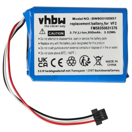 VHBW GPS Battery FM58350631376, VF6S, VF2, AHA11110005, VF6D - 950 mAh 3.7 V Li-Ion