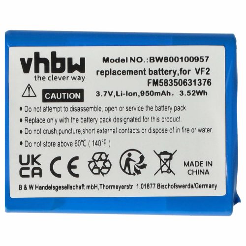 VHBW GPS Battery FM58350631376, VF6S, VF2, AHA11110005, VF6D - 950 mAh 3.7 V Li-Ion