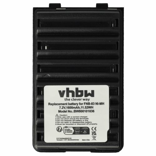 VHBW Radio Akku FNB-64H, FNB-57, FNB-64, FNB-83, AAJ66X001 - 1600 mAh 7,2 V NiMH