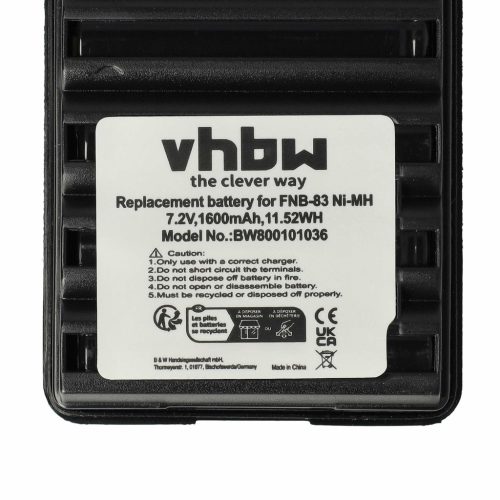 VHBW Radio Akku FNB-64H, FNB-57, FNB-64, FNB-83, AAJ66X001 - 1600 mAh 7,2 V NiMH