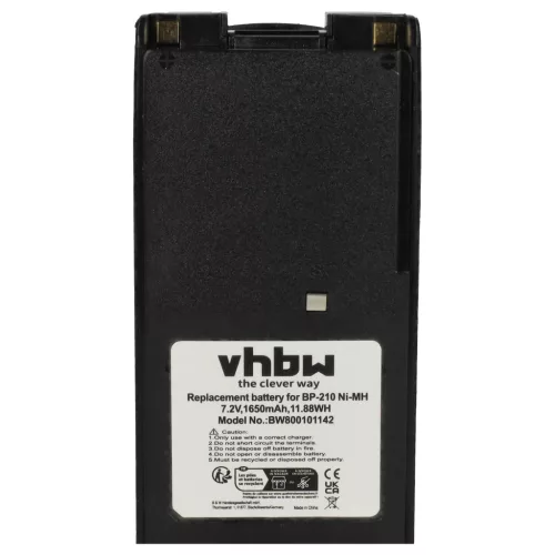 VHBW Radio Akku Icom BP-210N, BP-211, BP-210, BP-209N, BP-209 - 1650 mAh 7,2 V NiMH