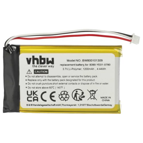 VHBW GPS Akku 384.00019.005, 0829FL22538, 5390-B101-0780 - 1200 mAh 3,7 V Li-Polymer