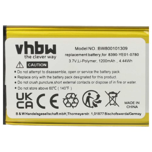 VHBW GPS Akku 384.00019.005, 0829FL22538, 5390-B101-0780 - 1200 mAh 3,7 V Li-Polymer