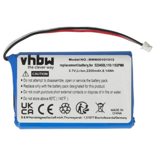VHBW GPS Akku 1S2PMX, 523450L110 - 2200 mAh 3,7 V Li-Ion