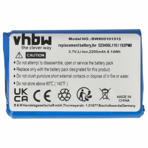 VHBW GPS Akku 1S2PMX, 523450L110 - 2200 mAh 3,7 V Li-Ion