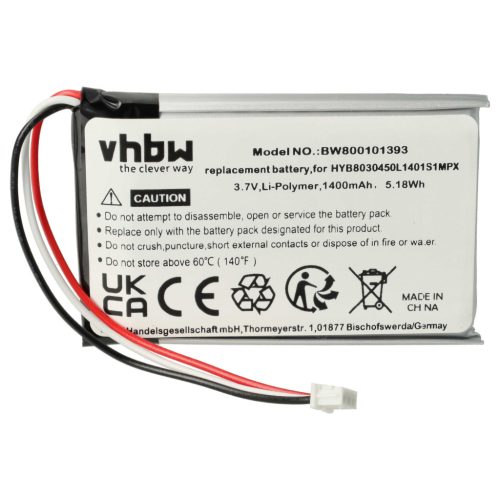 VHBW GPS Akku HYB8030450L1401S1MPX, MA3060 - 1400 mAh 3,7 V Li-Ion