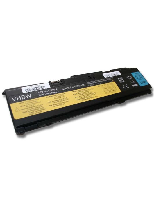 Notebook akkumulátor  IBM Lenovo 43R1965, 43R1967, ASM 42T4519 - 3600 mAh 10,8 V Li-Ion, fekete