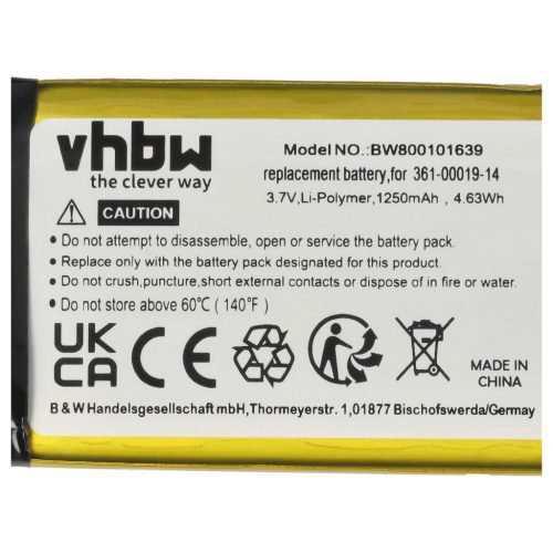 VHBW GPS Akku Garmin 361-00019-14 - 1250 mAh 3,7 V Li-Polymer