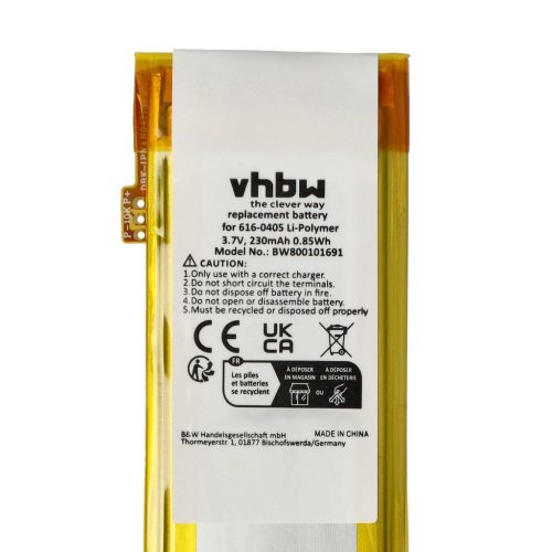 VHBW MP3 Player Battery for Apple P11G73-01-S01, 616-0407, 616-0405 - 230 mAh 3.7 V Li-polymer