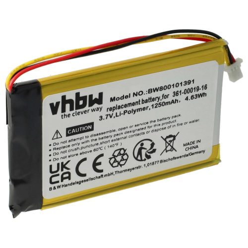 VHBW GPS Battery 361-00019-11 - 1250 mAh 3.7 V Li-polymer