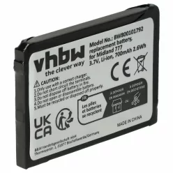 VHBW Radio Akku Alan FB-777 - 700 mAh 3,7 V Li-Ion