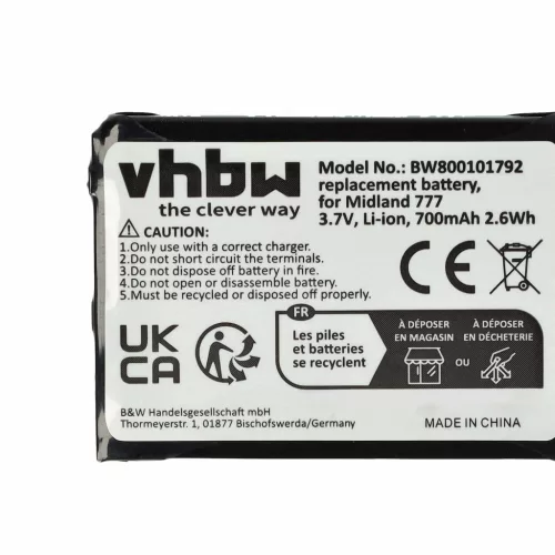 VHBW Radio Akku Alan FB-777 - 700 mAh 3,7 V Li-Ion