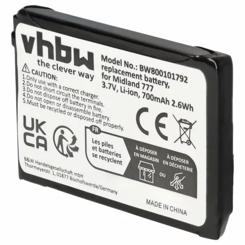 VHBW Radio Akku Alan FB-777 - 700 mAh 3,7 V Li-Ion