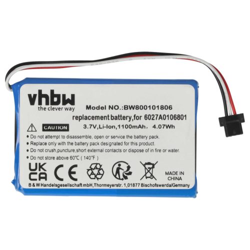 VHBW GPS Akku 6027A0106801 - 1100 mAh 3,7 V Li-Ion