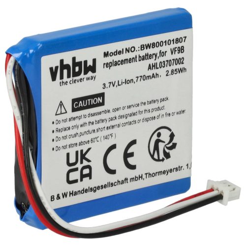 VHBW GPS Battery VF9B, AHL03706001, AHL03707002, VF9 - 770 mAh 3.7 V Li-Ion