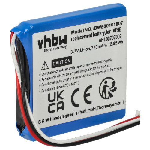 VHBW GPS Battery VF9B, AHL03706001, AHL03707002, VF9 - 770 mAh 3.7 V Li-Ion