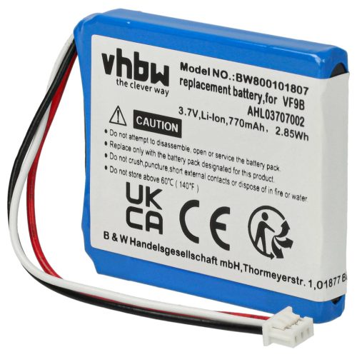 VHBW GPS Battery VF9B, AHL03706001, AHL03707002, VF9 - 770 mAh 3.7 V Li-Ion