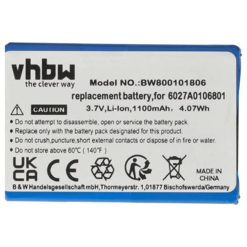 VHBW GPS Battery 6027A0093901 - 1100 mAh 3.7 V Li-Ion