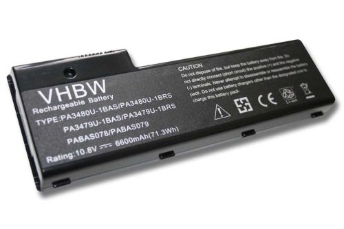 Notebook akkumulátor  Toshiba PA3480U-1BRS, PABAS078, PA3479U-1BRS - 6600 mAh 10,8 V Li-Ion, fekete