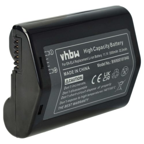 VHBW Nikon EN-EL4, EN-EL4a Akku - 2000 mAh, 11,1 V, Li-Ion