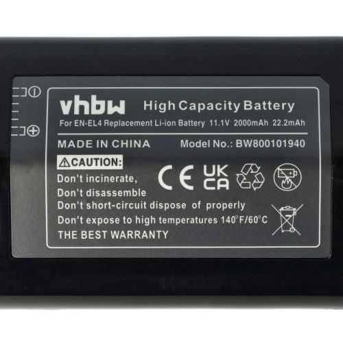 VHBW Nikon EN-EL4, EN-EL4a Akku - 2000 mAh, 11,1 V, Li-Ion