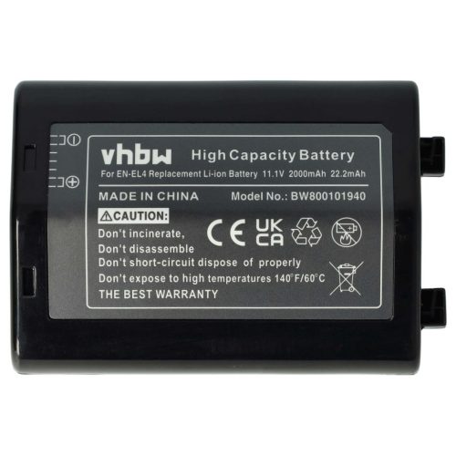 VHBW Nikon EN-EL4, EN-EL4a Akku - 2000 mAh, 11,1 V, Li-Ion