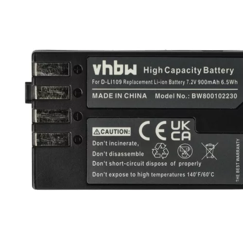 VHBW Pentax D-Li109 battery - 900 mAh, 7.2 V, Li-Ion