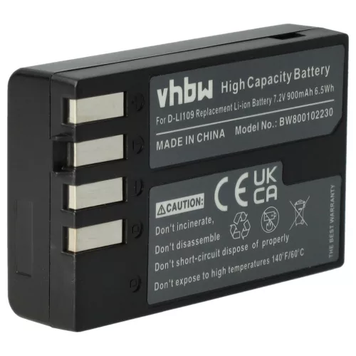 VHBW Pentax D-Li109 battery - 900 mAh, 7.2 V, Li-Ion