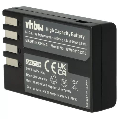 VHBW Pentax D-Li109 battery - 900 mAh, 7.2 V, Li-Ion