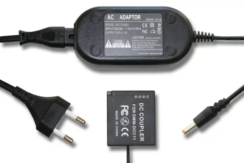 VHBW Power Supply DMW-AC8EG for Camera + DC Connector, Panasonic DMW-DCC11 - 2 m, 8.4 V 2.0 A