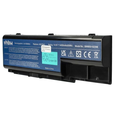 Notebook akkumulátor  Acer 01AS-2007B, AS07B32, AK.006BT.019 - 4400 mAh 14,8 V Li-Ion, fekete