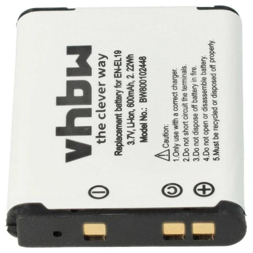 VHBW Akkumulátor Nikon EN-EL19-hez - 600 mAh, 3,7 V, Li-Ion