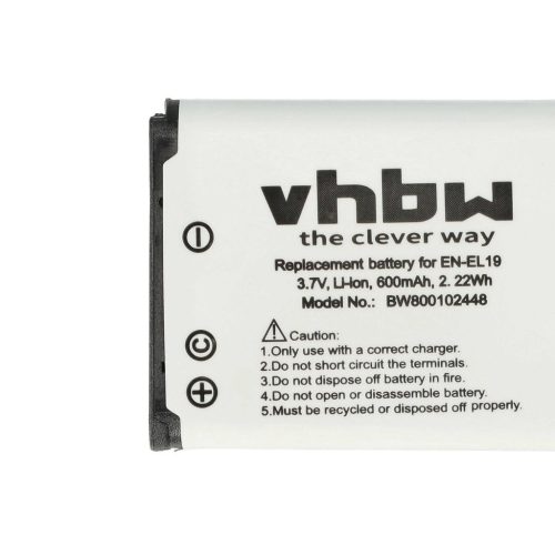 VHBW Akkumulátor Nikon EN-EL19-hez - 600 mAh, 3,7 V, Li-Ion