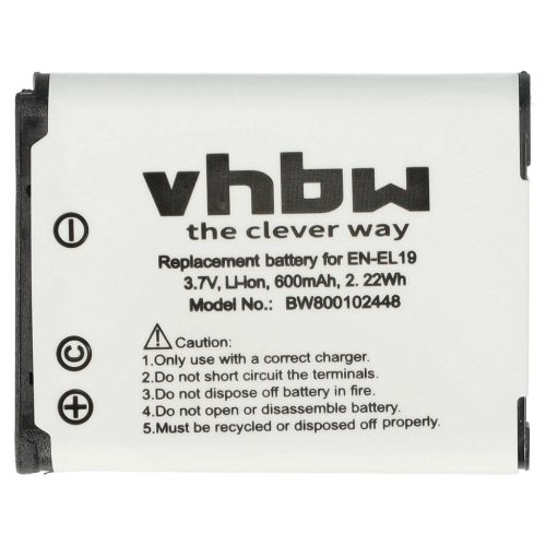 VHBW Akkumulátor Nikon EN-EL19-hez - 600 mAh, 3,7 V, Li-Ion