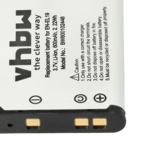 VHBW Akkumulátor Nikon EN-EL19-hez - 600 mAh, 3,7 V, Li-Ion