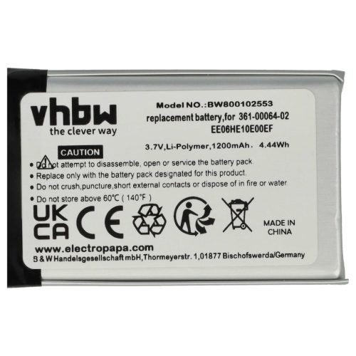 VHBW GPS Akku EE06HE10E00EF, 361-00064-02 - 1200 mAh 3,7 V Li-Polymer