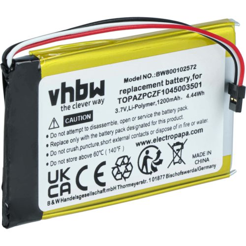 VHBW GPS Akku Navigon Topaz, TOPAZPCZF1045003501 - 1200 mAh 3,7 V Li-Polymer
