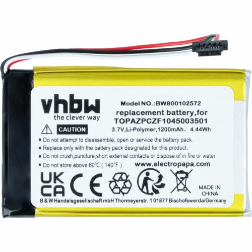 VHBW GPS Akku Navigon Topaz, TOPAZPCZF1045003501 - 1200 mAh 3,7 V Li-Polymer