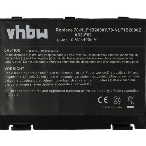 VHBW Notebook akkumulátor  Asus A32-F52, L0690L6, A32-F82 - 4400 mAh 11,1 V Li-Ion, fekete