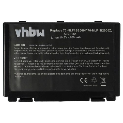 VHBW Notebook akkumulátor  Asus A32-F52, L0690L6, A32-F82 - 4400 mAh 11,1 V Li-Ion, fekete