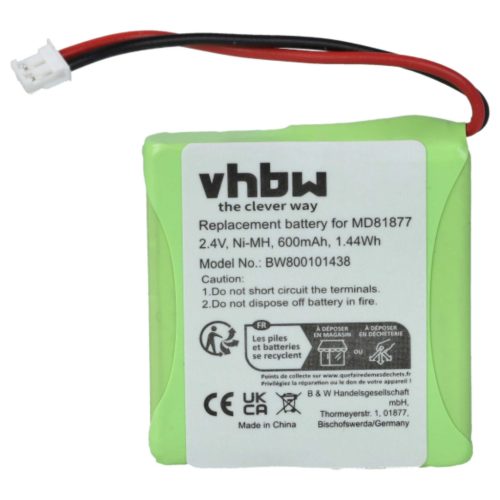 VHBW Phone Battery GP0827, 5M702BMX, GP0748, GP0747, GP0735 - 600 mAh 2.4 V NiMH