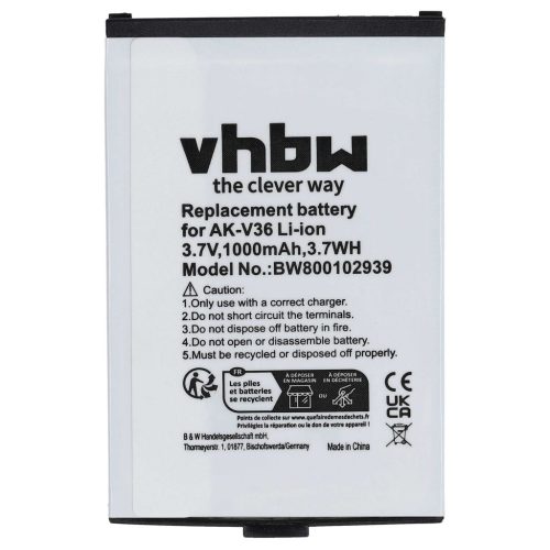 VHBW Senior mobile phone battery for Emporia AK-V37, AK-V35, AK-V35T, AK-V36 - 1000 mAh 3.7 V Li-Ion - Smartphone battery