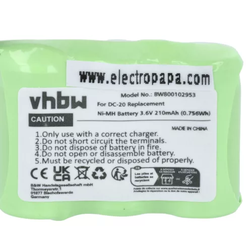 VHBW Dog Trainer Battery Dogtra DC-20 - 210 mAh 3.6 V NiMH