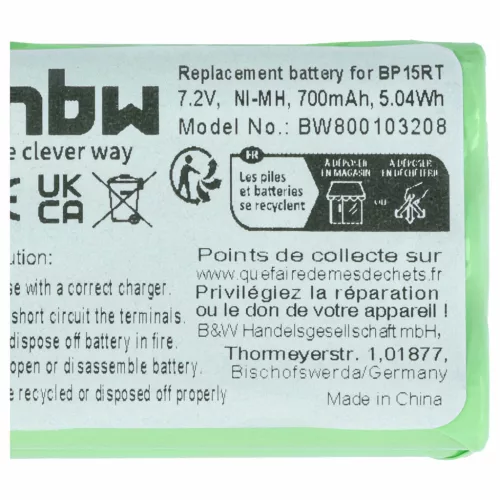 VHBW Dog Trainer Battery BP-15RT, BP15RT - 700 mAh 7.2 V NiMH