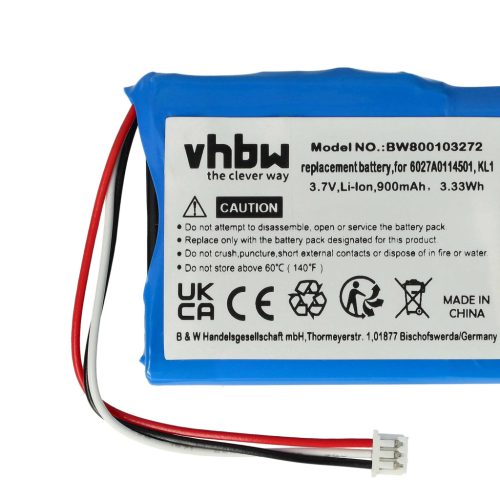 VHBW GPS Akku 6027A0114501, KL1 - 900 mAh 3,7 V Li-Ion