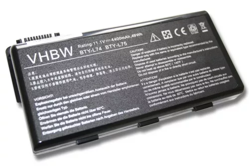 VHBW Notebook Battery for MSI 91NMS17LF6SU1, 91NMS17LD4SU1 - 4400 mAh 11.1 V Li-Ion, Black