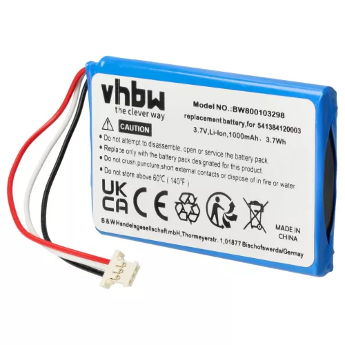 VHBW GPS Battery Navigon 541384120003, GTC3601101PO39120, 5411384120002, GTC39110BL08554 - 1000 mAh 3.7 V Li-Ion